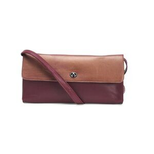 SORUKA Burgundy Leather Julie Metallic Clutch